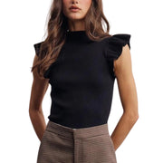 Listicle Forte Women's Ruffle Sleeve Rib Knit Mock Neck Top, Black