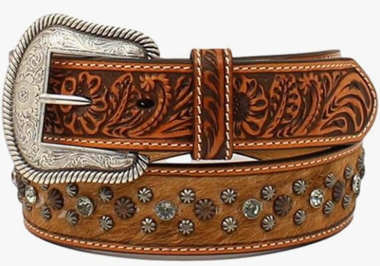 Nocona, by M&F Western Products, Women's Hair On Studded Belt Brown, Medium
