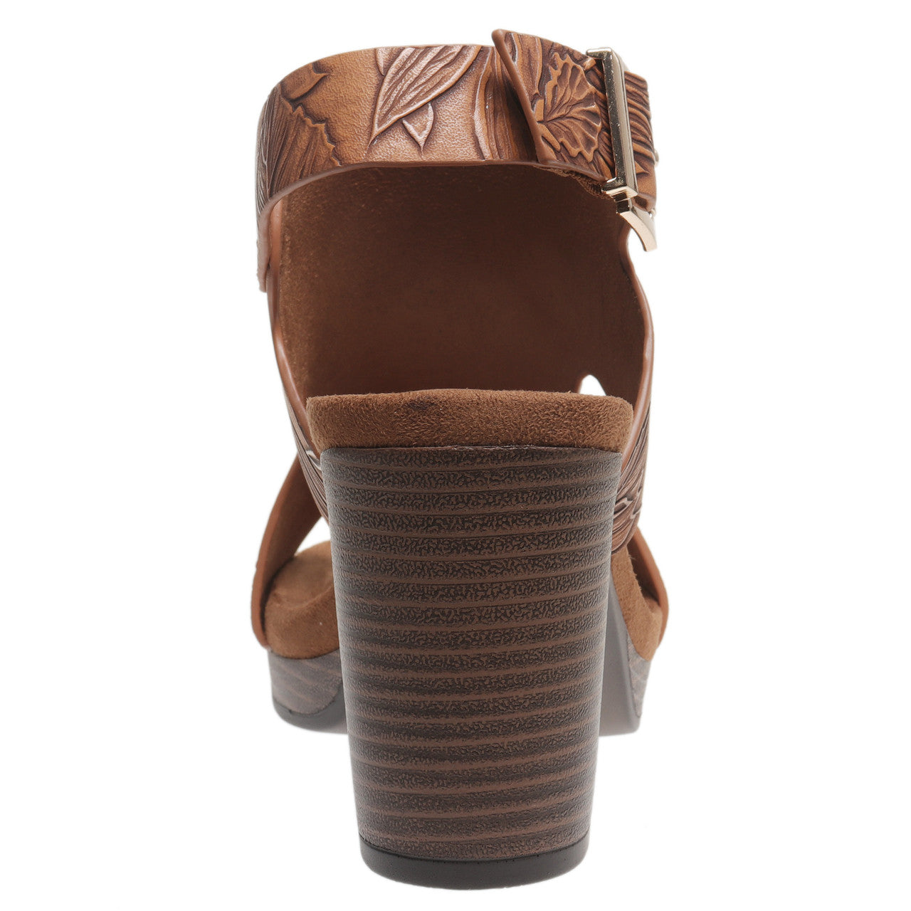 Pierre Dumas Womens Morgen-15 Embossed Leather Chunky Heel Sandal, New Tan