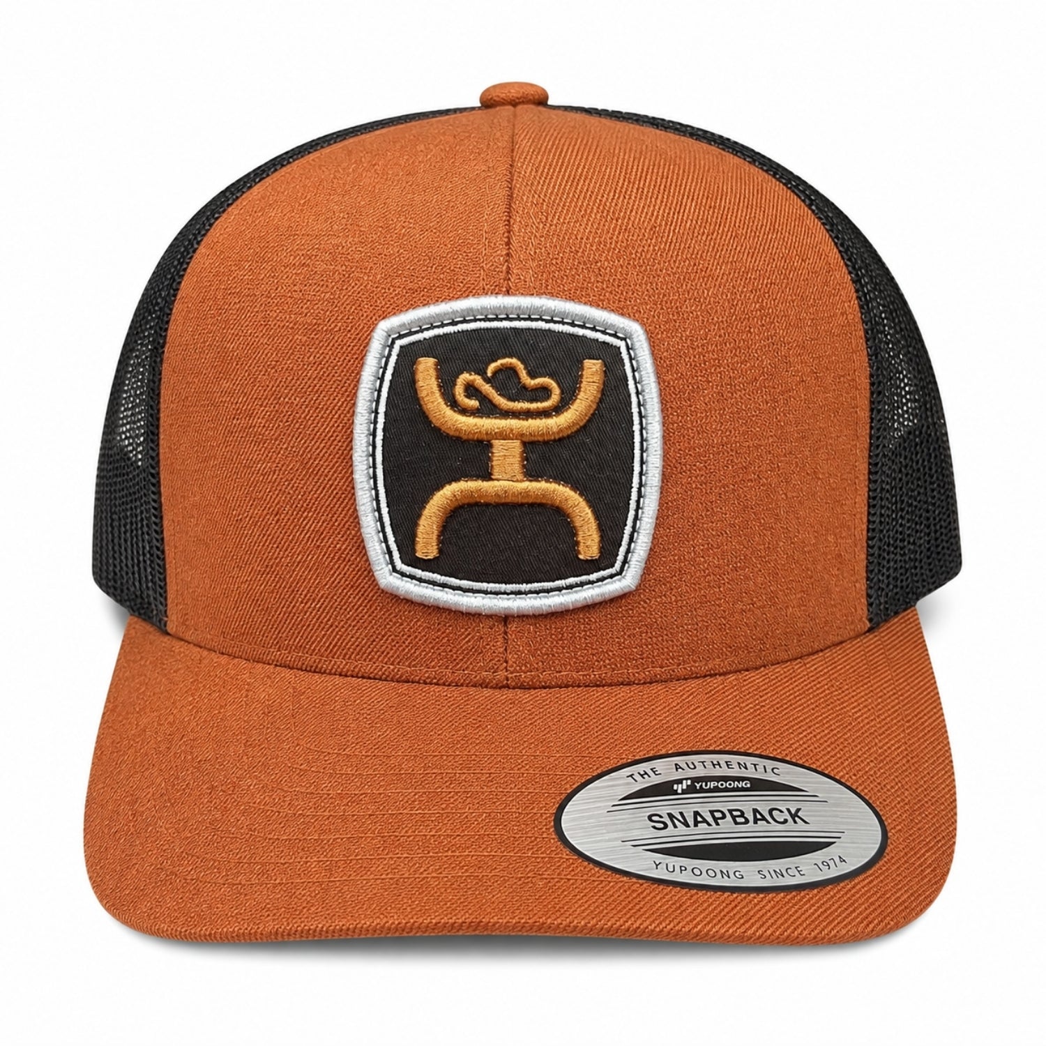 Hooey Western Logo Patch Trucker Snapback Hat, Orange/Black