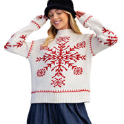 Easel Women's Holiday Snowflake Fair Isle Knit Mock Neck Sweater, Ivory