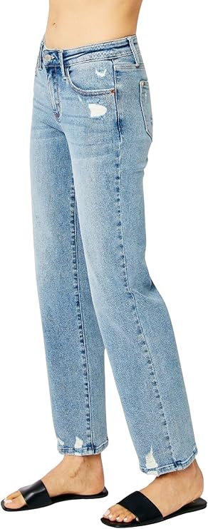 Judy Blue Womens Mid Rise Destroyed Straight Fit Jeans
