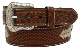 Nocona Mens Leather Belt Braided Inlay Round Conchos Brown, 34