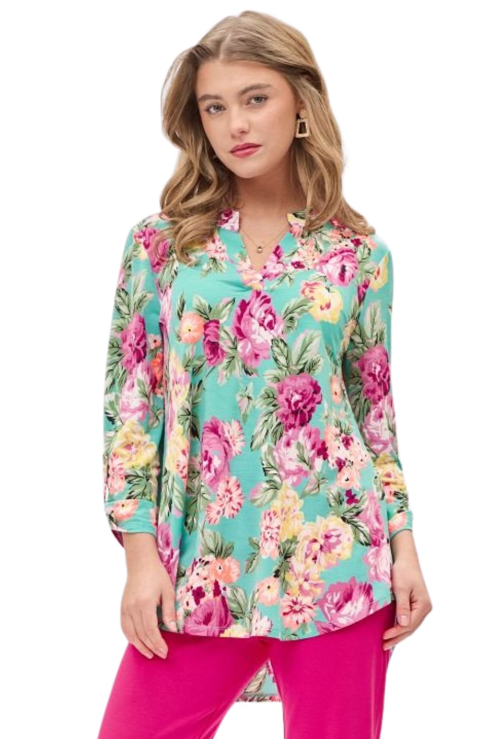 Dear Scarlett Womens Lizzy Relaxed Flowy High Low Blouse, Turquoise