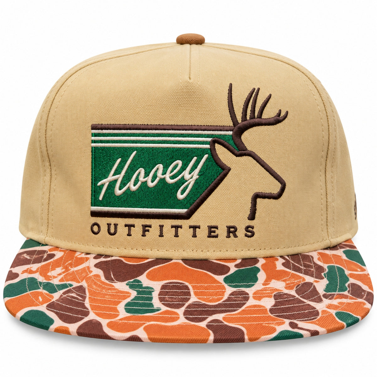 Hooey Men's Outfitters Deer Camo Flat Bill Snapback Hat, Tan/Multi