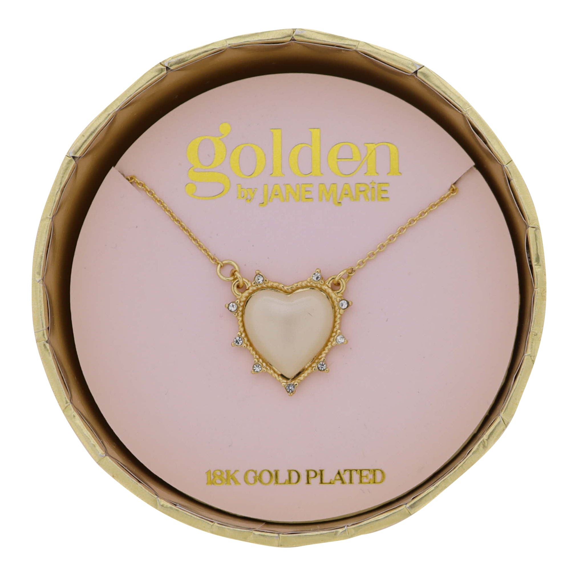 Jane Marie 18K Gold Plated Cable Chain Necklace with White Heart Pendant