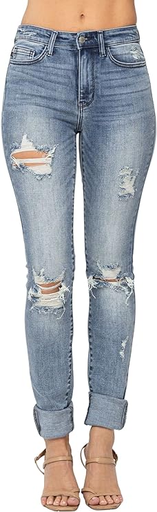 Judy Blue Womens High Waist Tall Destroyed Skinny Jeans