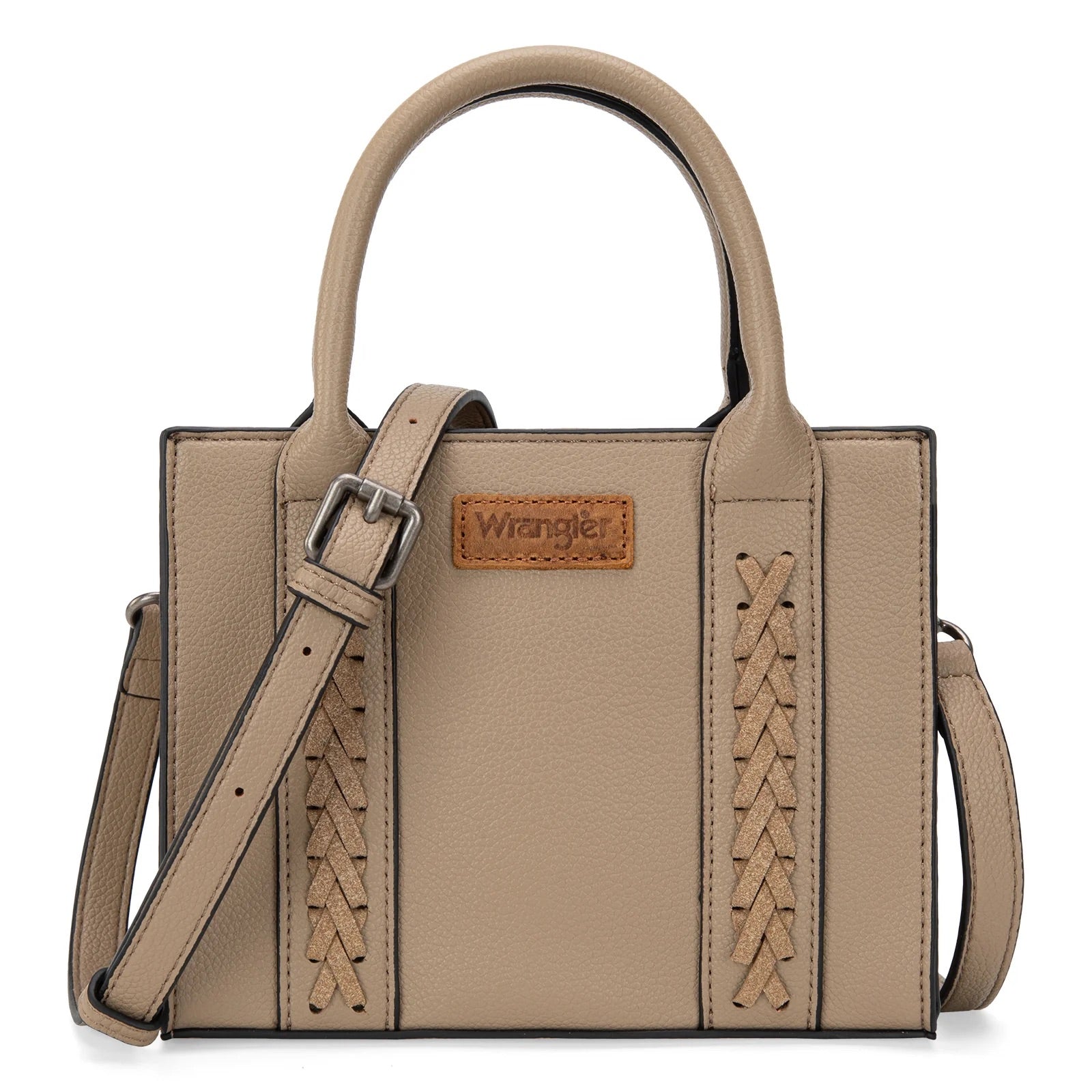 Wrangler Whipstitch PU Leather Mini Tote Crossbody Purse -Khaki
