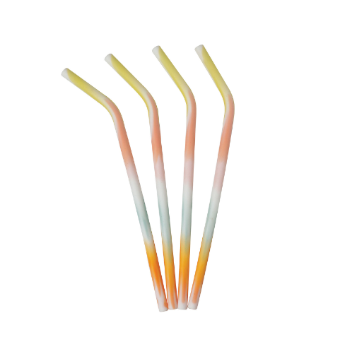 Krumbs Kitchen Tye Dye Silicone Straws, 4 Pack Plus Cleaning Brush