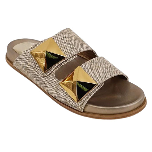 Shu Shop Womens Bernarda Metallic Studded Slide Sandal, Gold Woven