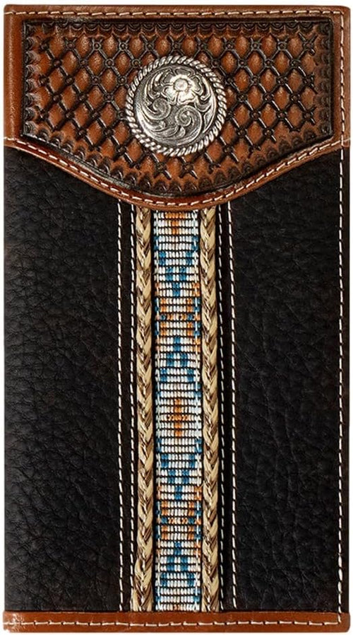 Ariat Mens Southwest Woven Concho Brown Rowdy Leather Rodeo Checkbook Wallet