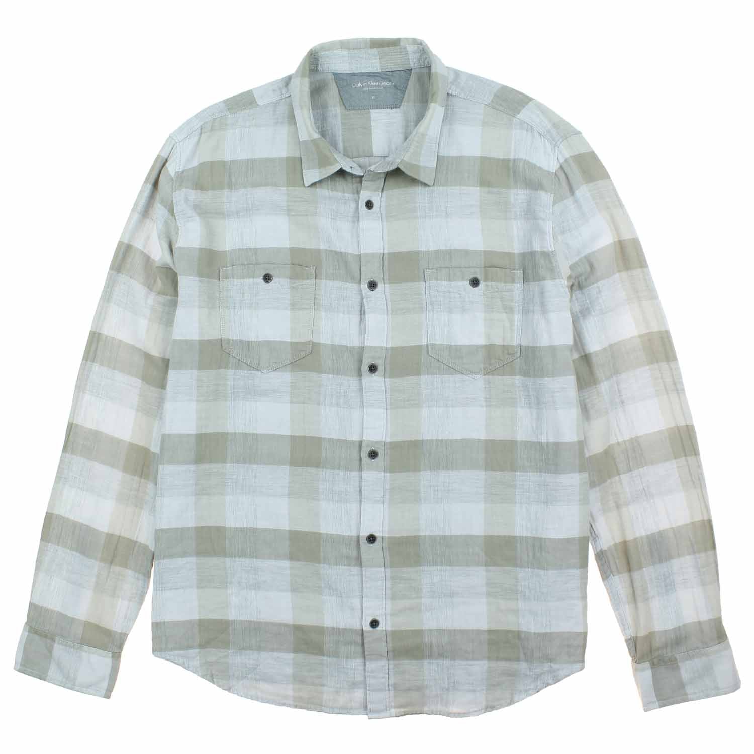 Calvin Klein Jeans Men's Check-Print Button-Down Shirt (Alloy, X-Large)