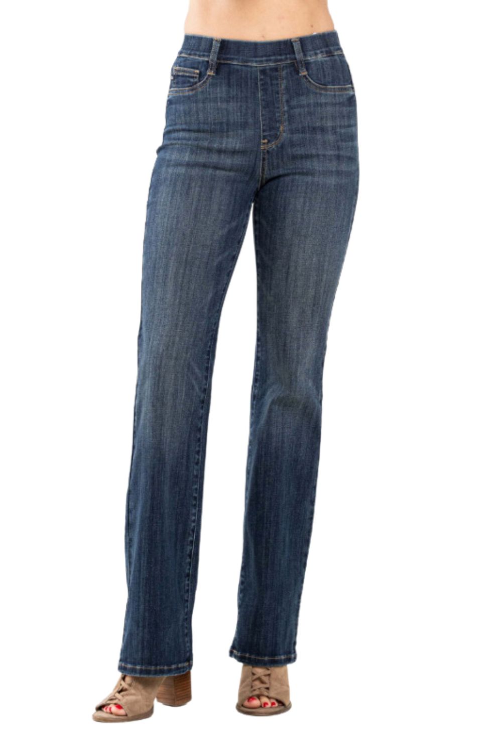 Judy Blue Womens High Waist Vintage Pull On Slim Boot Denim Jeans