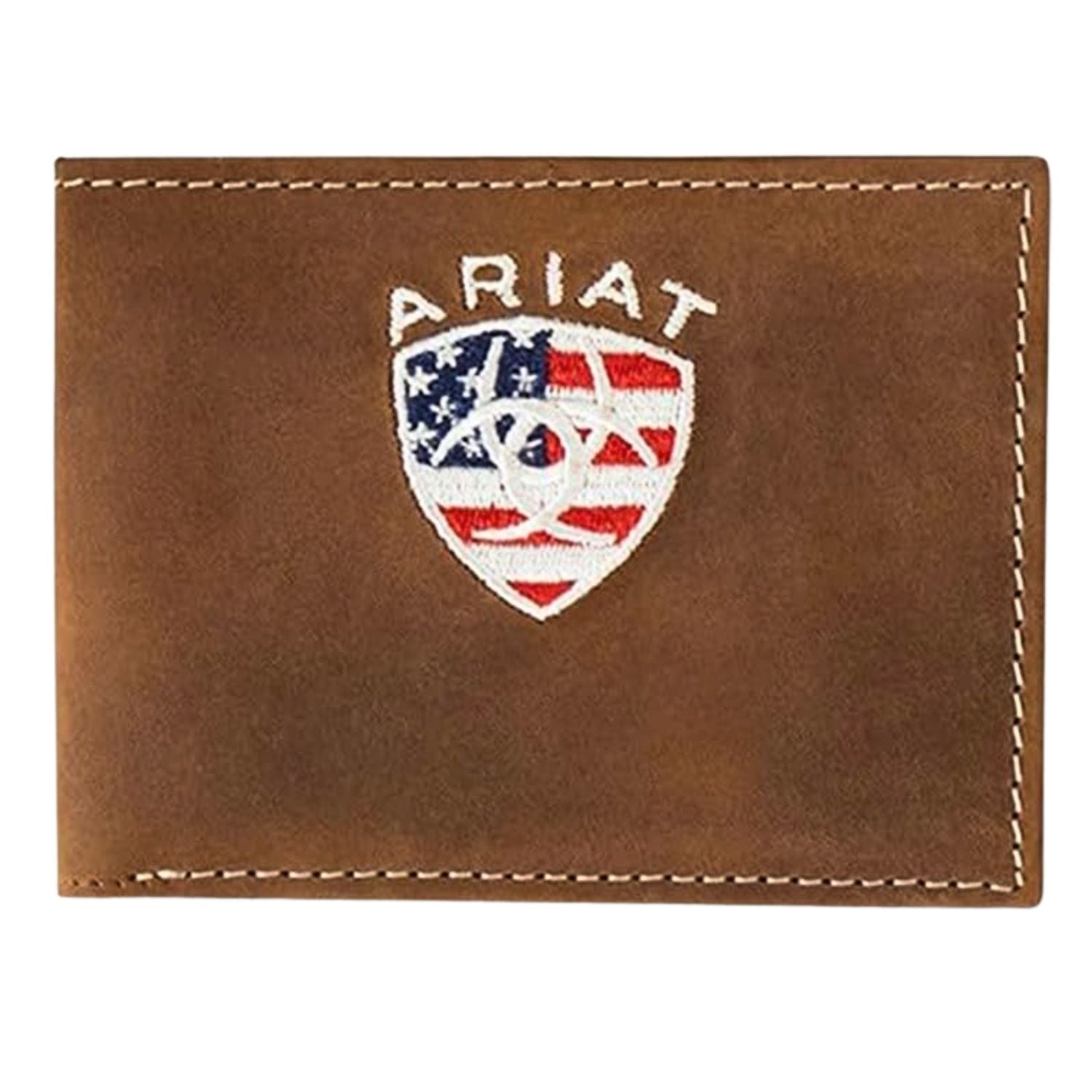 Ariat Mens American Flag Shield Logo Leather Bifold Wallet