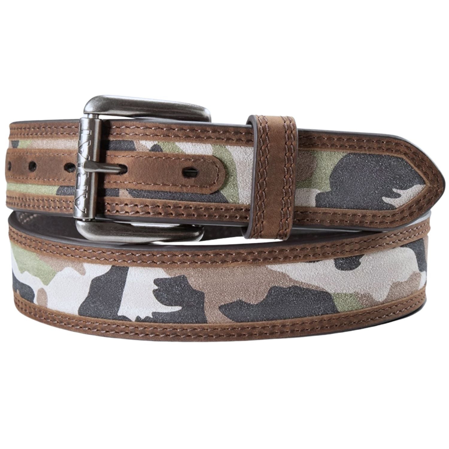 Ariat Mens Work Camo Print Suede Inlay Roller Buckle Leather Belt