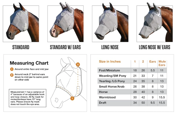 Cashel Crusader Horse Fly Mask, Standard with Ears, Military Support, Blue