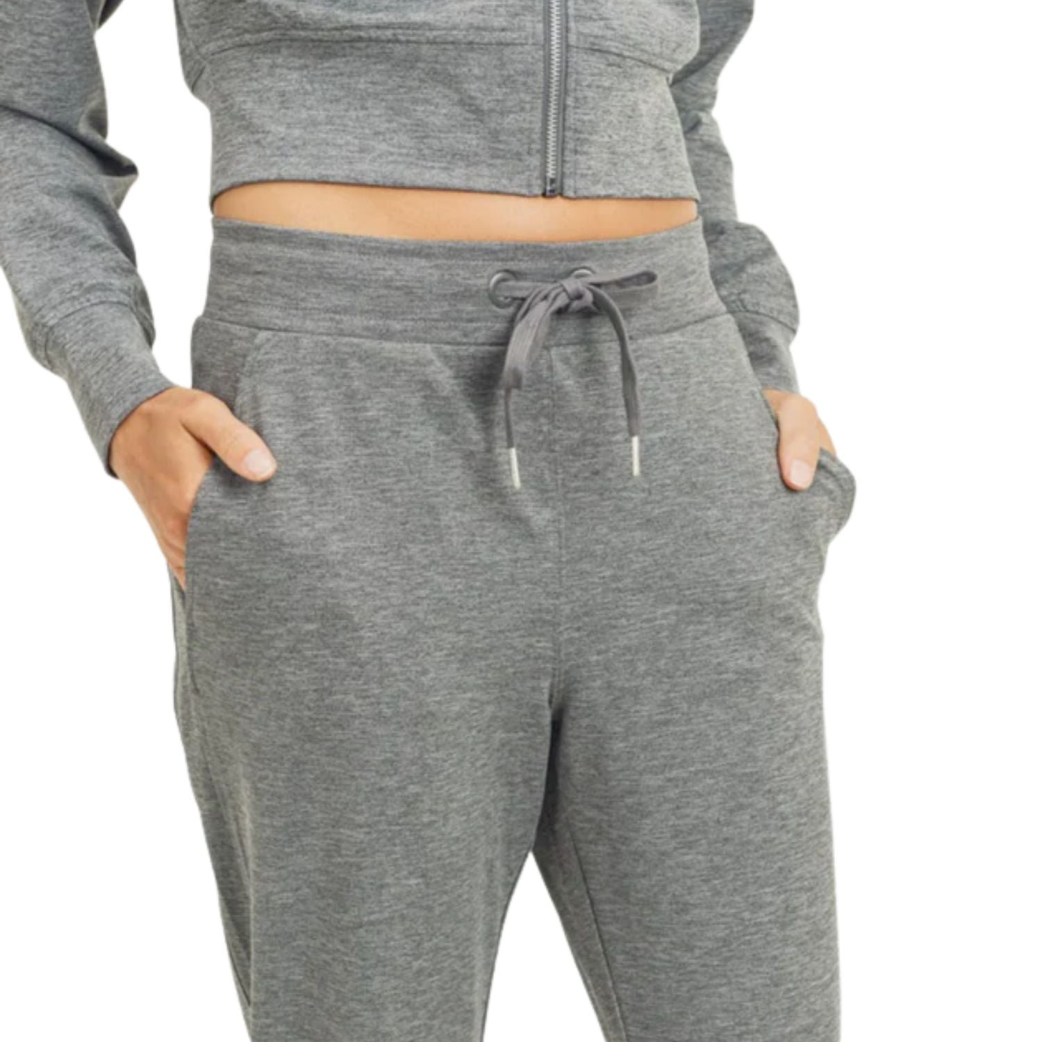 Mono B Womens Drew Side Panel Drawstring Waist Jogger Pant, Two Tone Grey