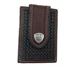 Ariat Mens Basketweave Magnetic Leather Money Clip Wallet