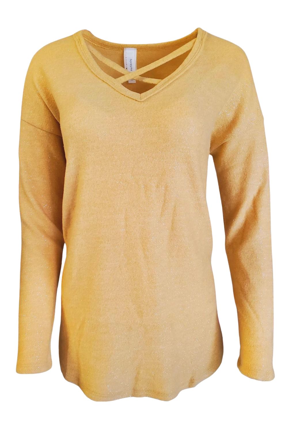 HoneyMe Womens Long Sleeve Criss Cross Strap Front Top