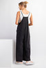 Easel Womens Mineral Washed Cotton Wide leg Jumpsuit Overall, Black