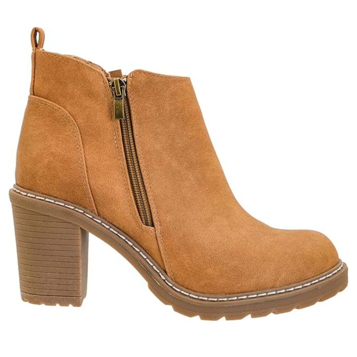 Corkys Womens Rocky Top Faux Leather Block Heel Bootie, Camel