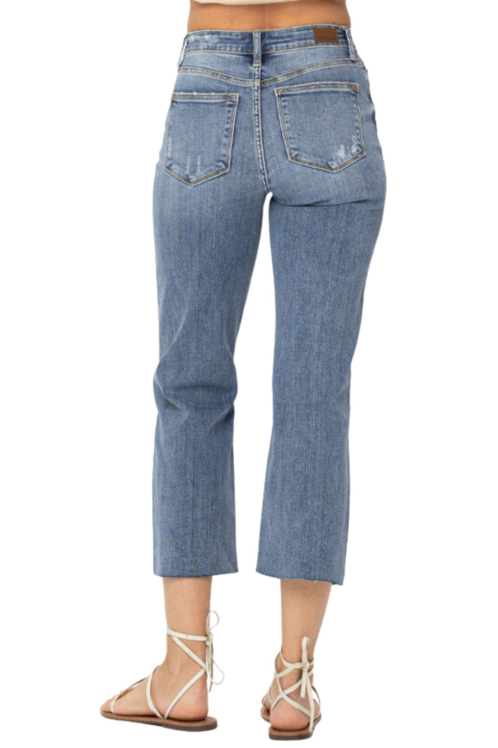 Judy Blue Womens High Waist Destroyed Crop Wide Leg Jeans