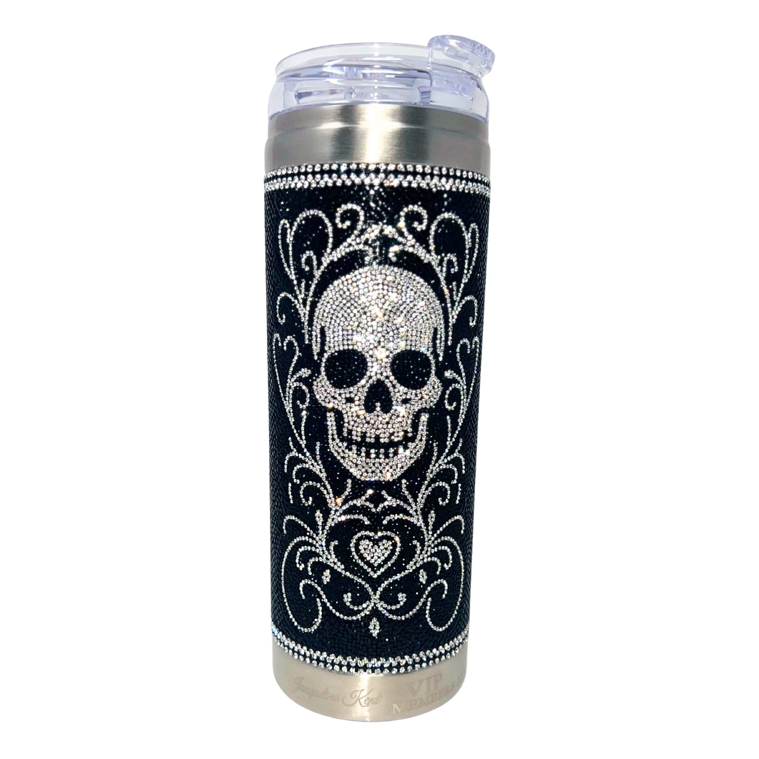 Jacqueline Kent Crystal Sugar Skull Tumbler, Black Silver 20oz
