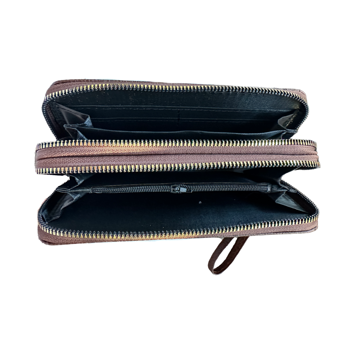 AR New York Double Zipper Wallet with Wristlet Strap, Brown