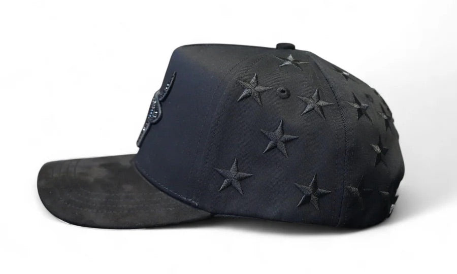 Lost Calf All Star Black A-Frame Embroidered and Rhinestone Embellished Hat