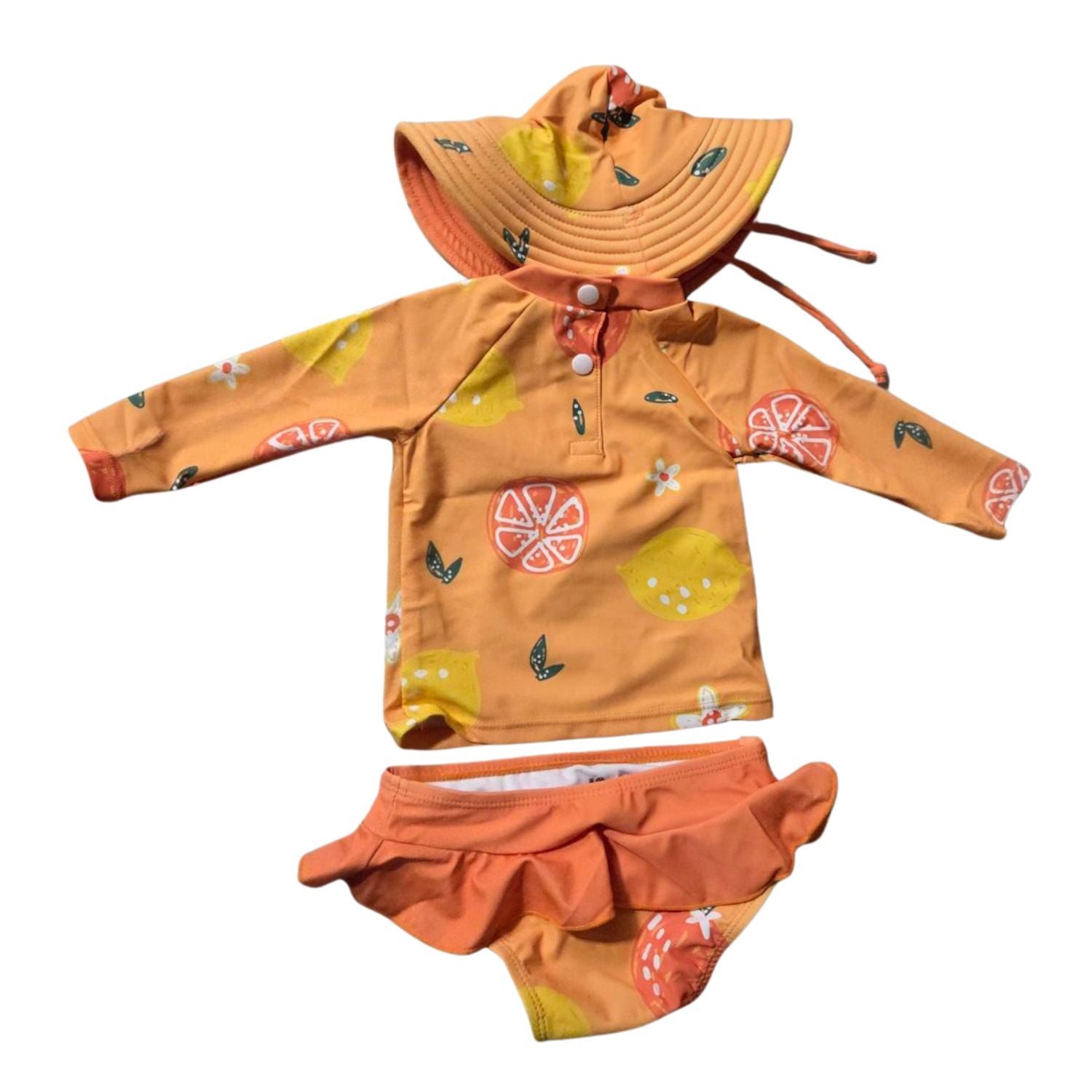 Heat Swimwear Infant Girls Long Sleeve Rashguard Swimsuit set, Lemons