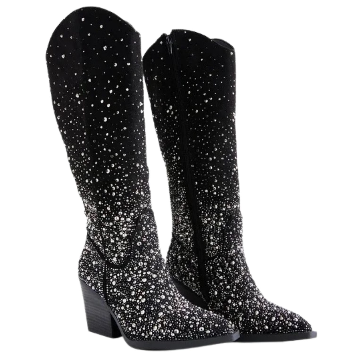 Very G Womens Blaze Rhinestone Knee High Tall Suede Block Heel Western Boots