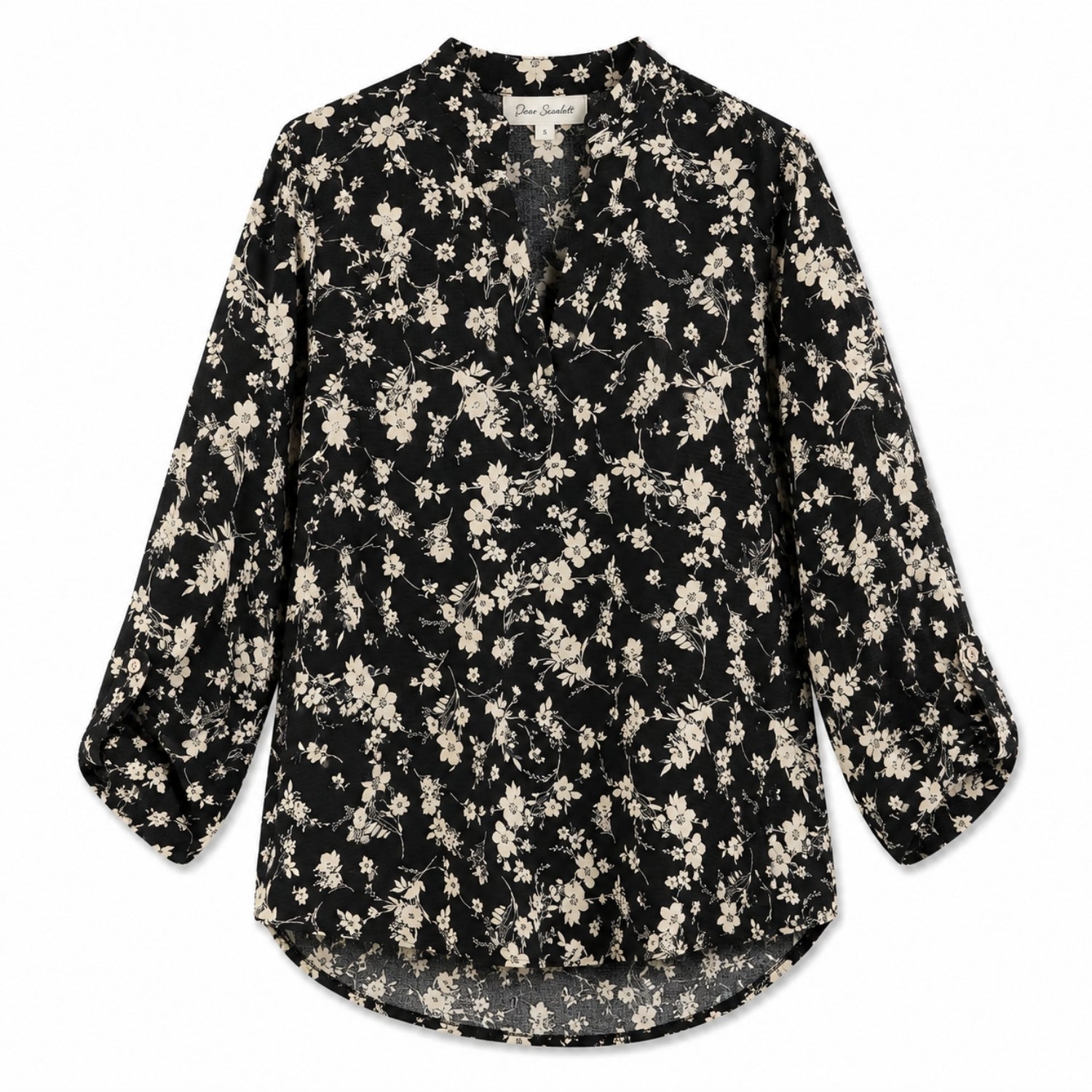 Dear Scarlett Women's Boom Lizzy Floral Print Blouse, Black & Ivory