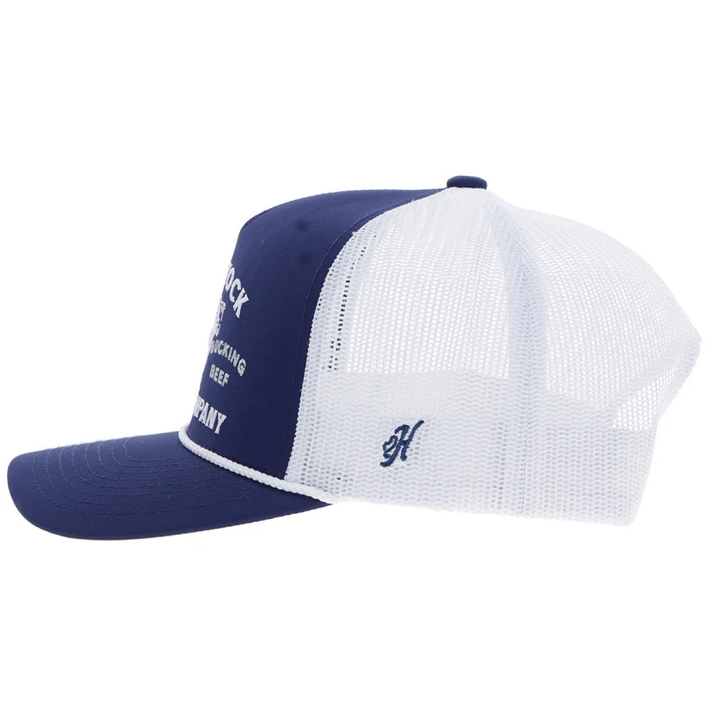 Hooey Mens Rank Stock Logo Adjustable Snapback Trucker Cap Hat-Navy/White
