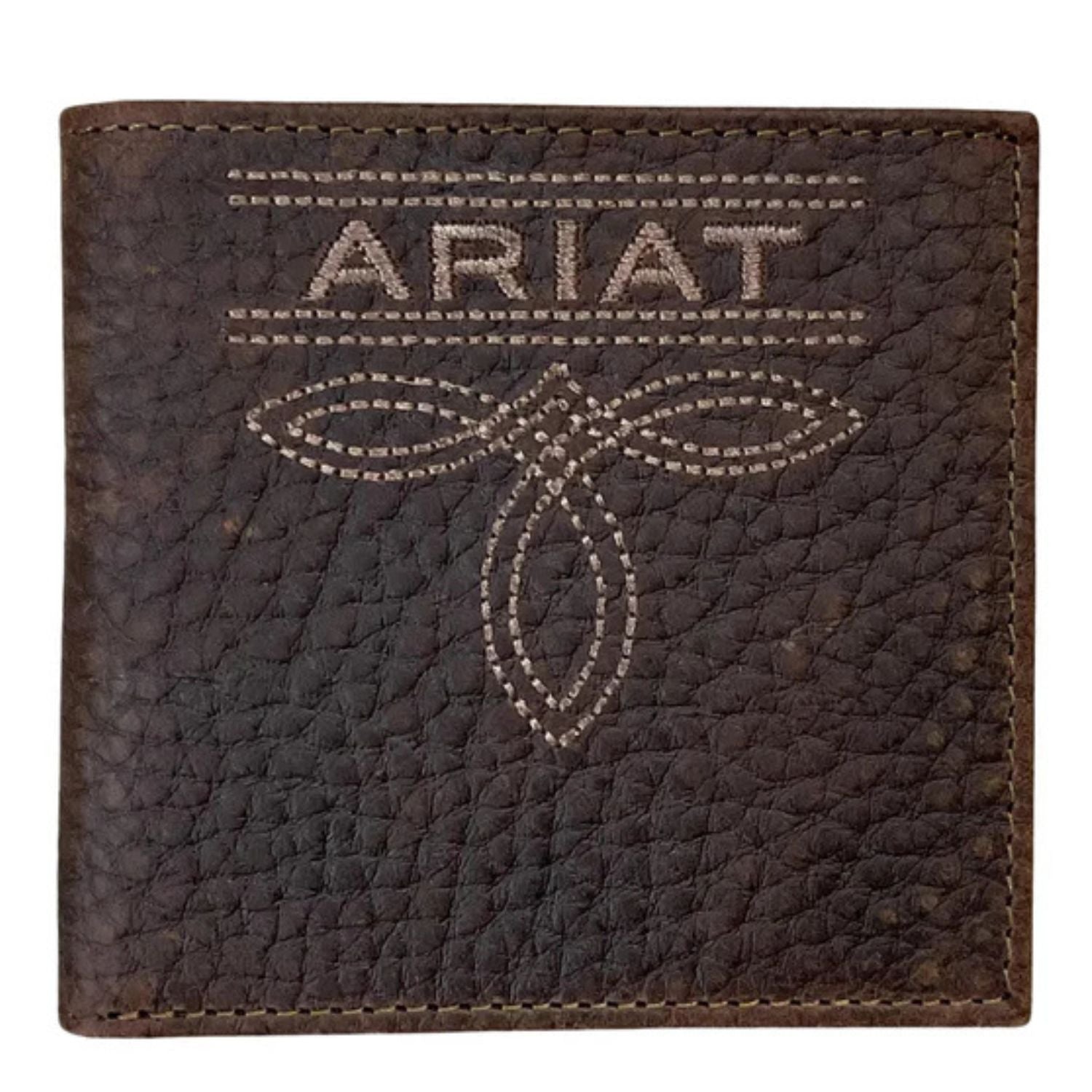 Ariat Mens Embroidered Logo Bug Stitch Leather Bifold Wallet