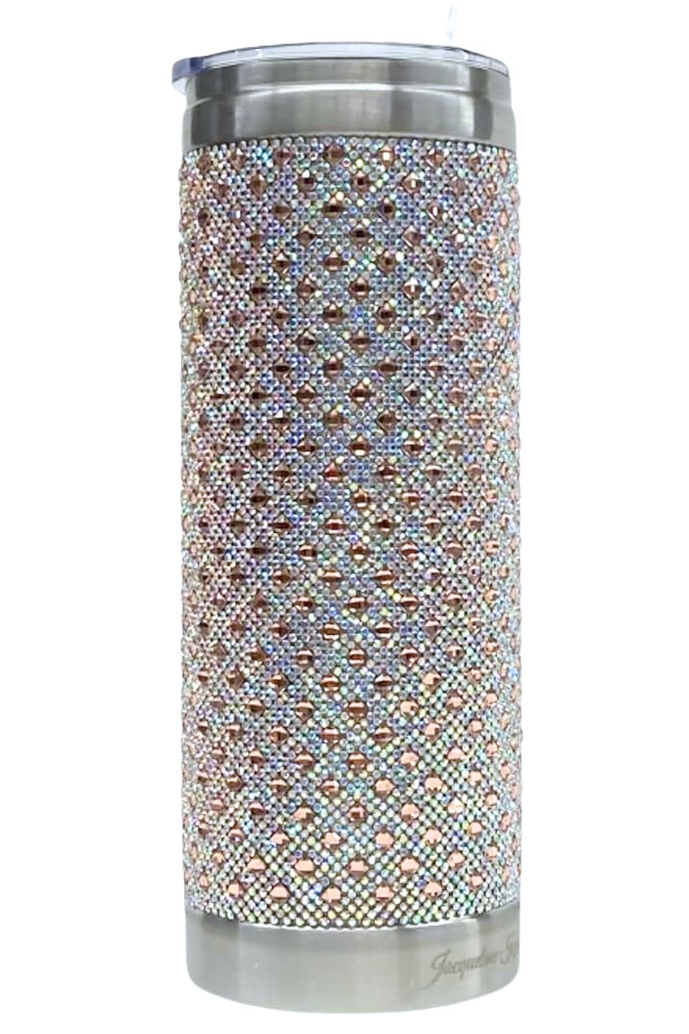 Jacqueline Kent Rhinestone Bling Tumbler, 20 oz Cup with Clear Lid, Straw and a Gift Bag