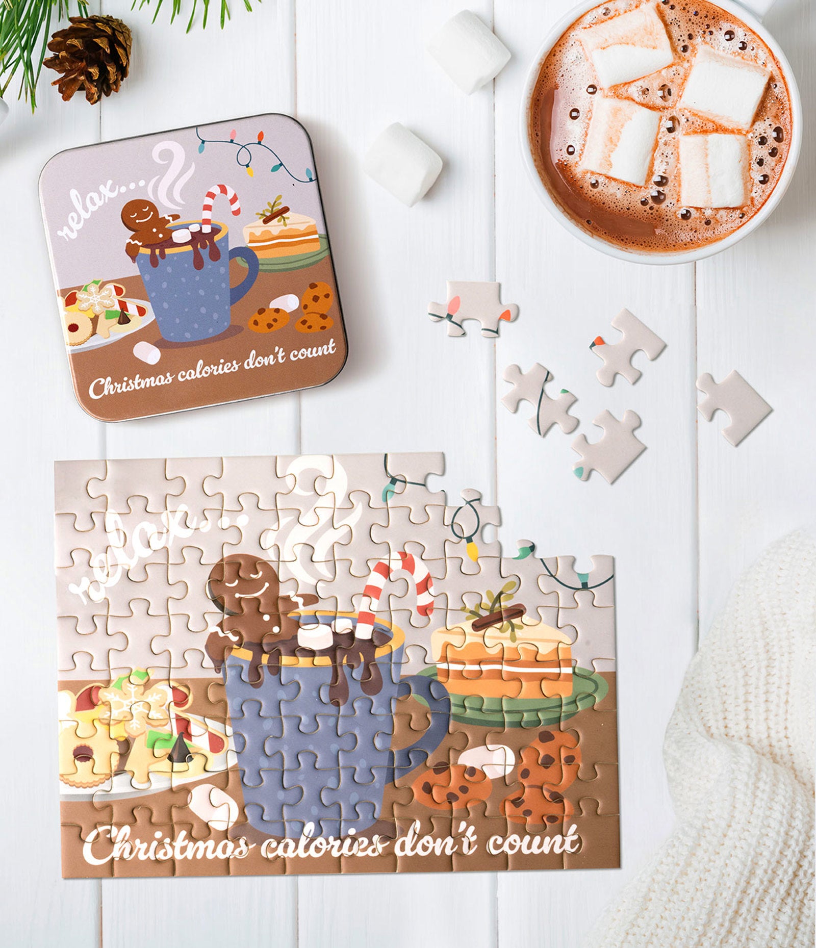 Jolly Jigsaw Christmas Holiday 80 Piece Mini Puzzles With Matching Tin