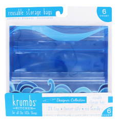 Krumbs Kitchen Designer Reusable Storage Bags, Dishwasher Safe, 6 Pack