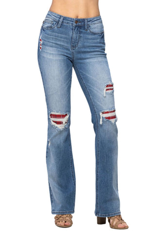 Judy Blue Womens Mid Rise Hand Sand Destroyed Bootcut Jeans