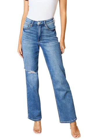 Judy Blue Womens Destroyed Raw Hem Straight Crop Jeans