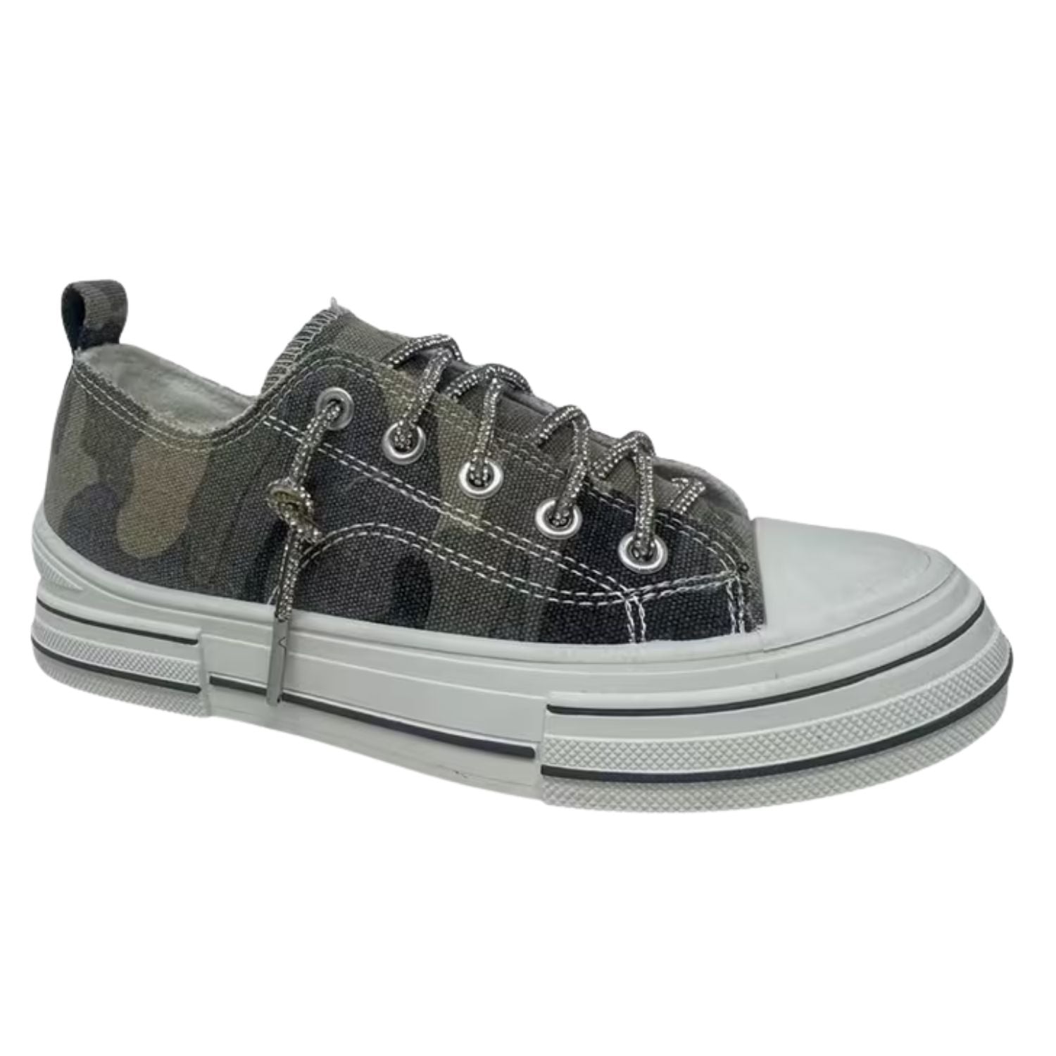 Very G Womens Aman Camo Lace Up Platform Slip On Canvas Sneaker, Khaki