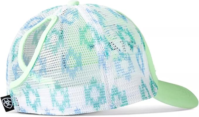 Ariat Womens Southwest Print Ponyflo Adjustable Cap Hat, Neon Green