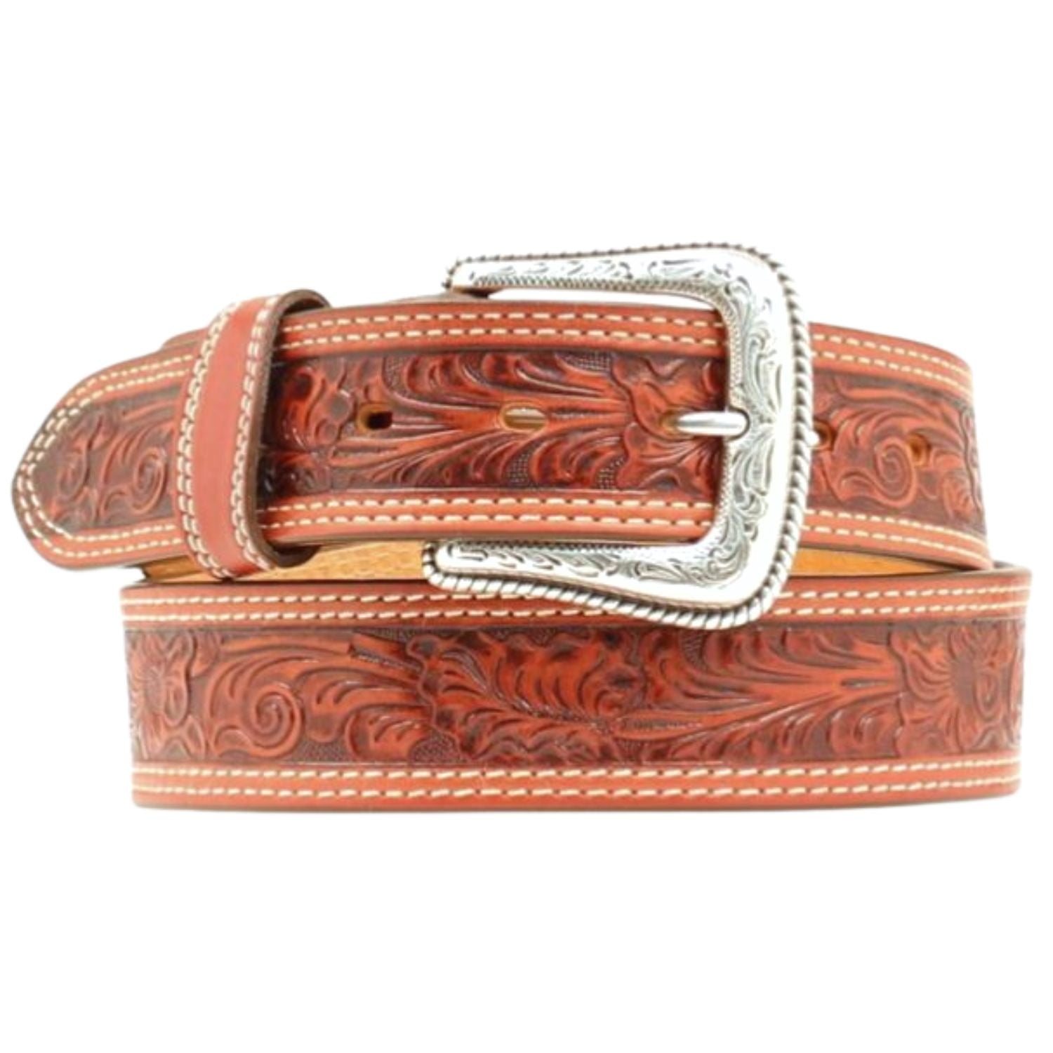 Nocona Mens Western Floral Embossed Leather Belt