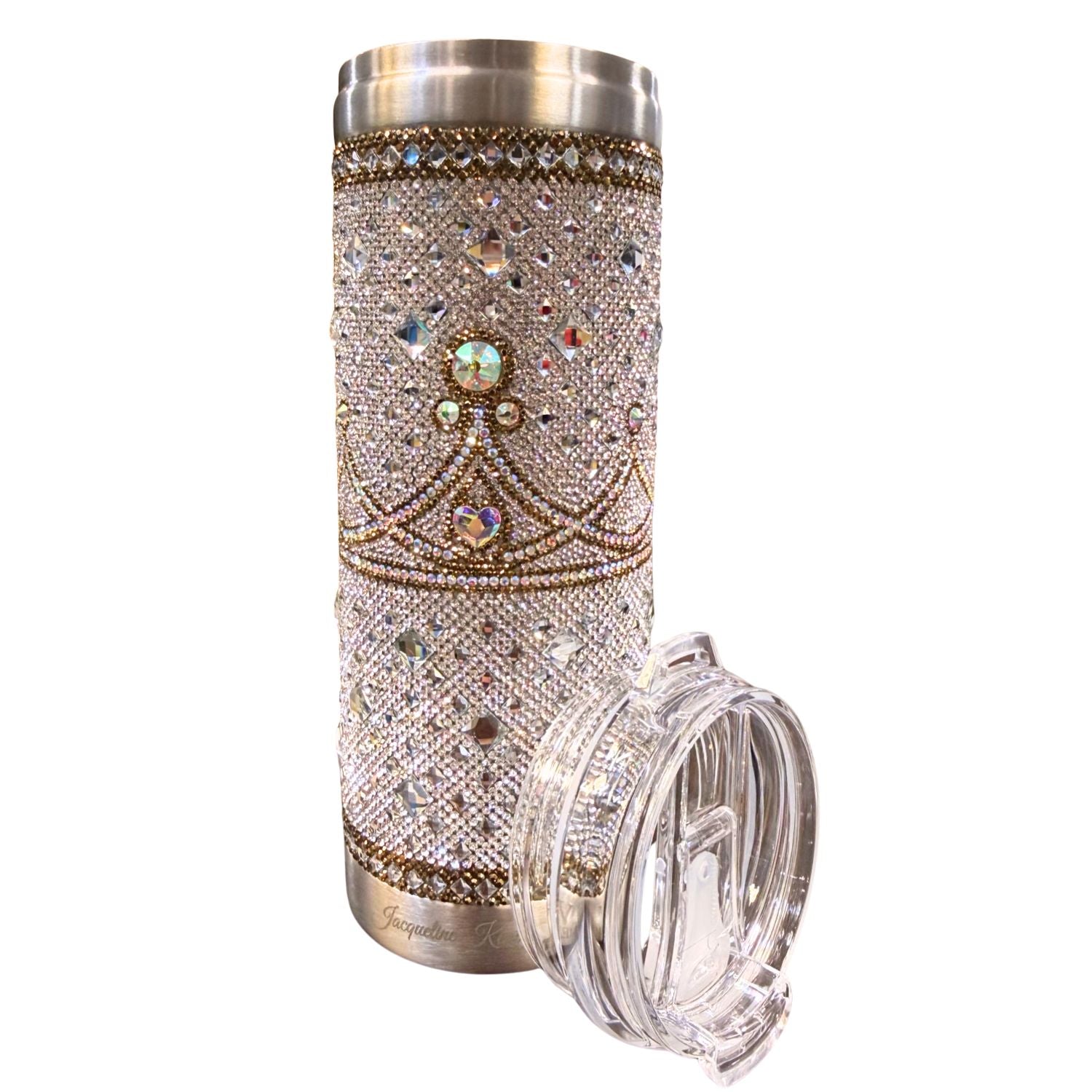 Jacqueline Kent Crystal Crown VIP 20 oz Crystal Drink Tumbler, Crown Silver/Gold