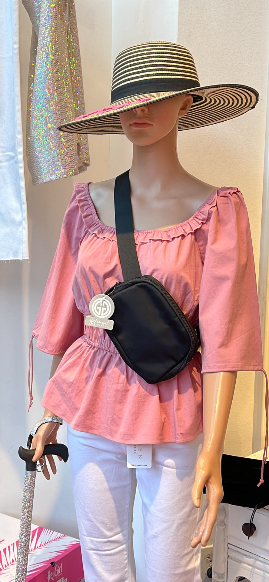 Girlie Girl Belt Bag Hip Purse Crossbody, Black