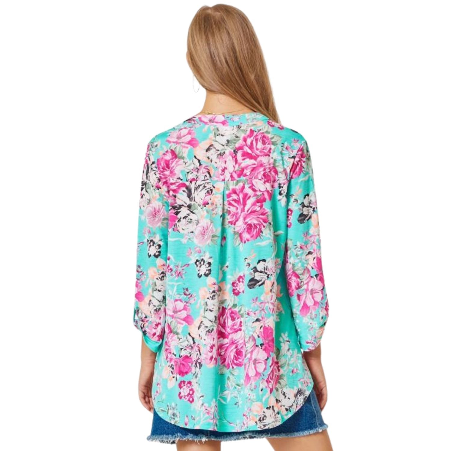 Dear Scarlett Womens Lizzy Relaxed Flowy High Low Blouse, Turquoise