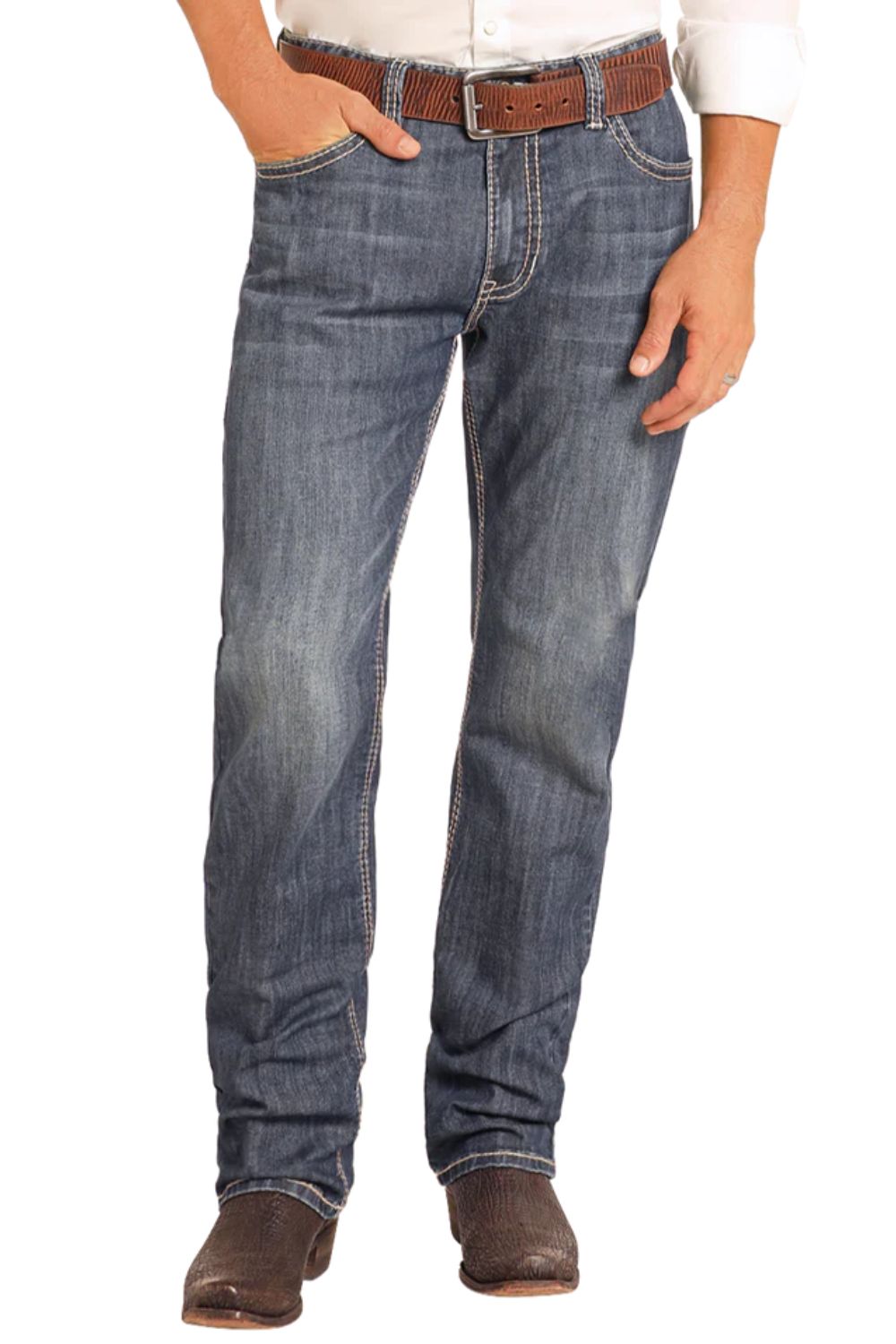 Rock & Roll Denim Mens Relaxed Fit Small V Stackable Bootcut Jeans