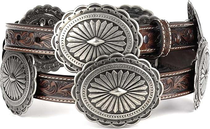 Ariat Womens Large Conchos Floral Tooled Leather Belt