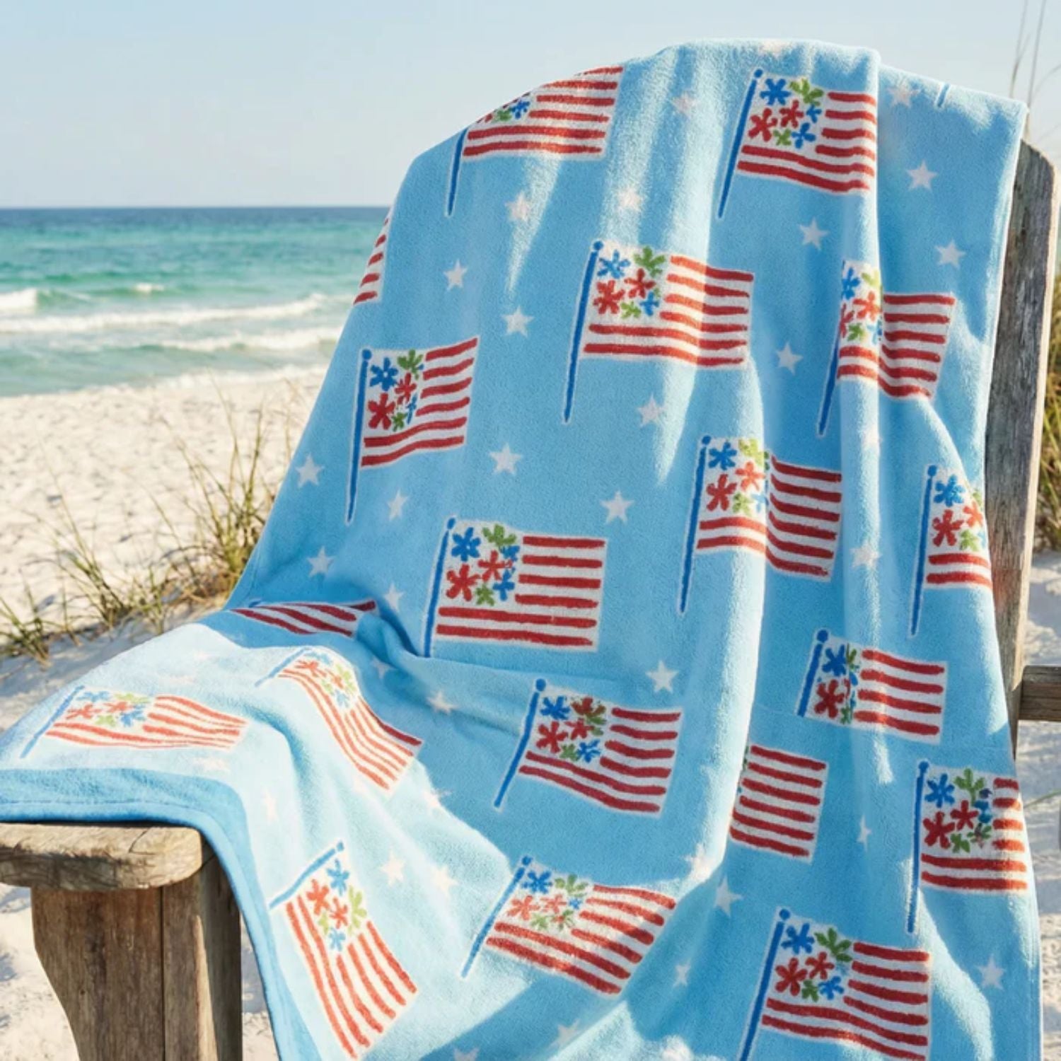 Jane Marie American Bloom Beach Towel Red, White & Blue 70" x 39"