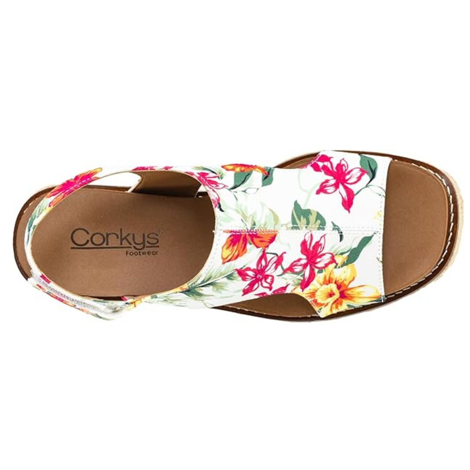 Corkys Womens Freddie Wedge Sandals, White Floral