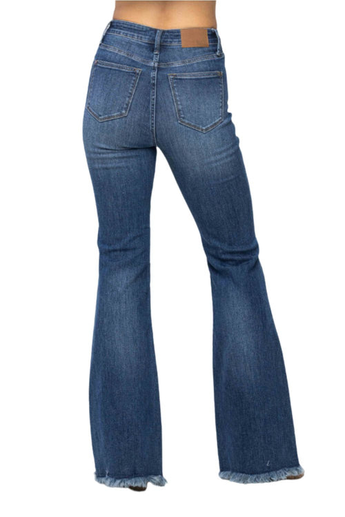 Judy Blue Womens High Waist Tummy Control Fray Hem Flare Jeans